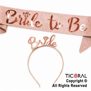SET VINCHA BRIDE Y BANDA BRIDE TO BE ROSA GOLD
